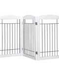 Freestanding Wire And Wood Pet Gate For Dogs, 60 Inches Wide By 30 Inches Tall, 3 Panels, White, Ideal For Doorways, Stairs, And Room Dividers, Folding Expandable Puppy Safety Fence For Pups