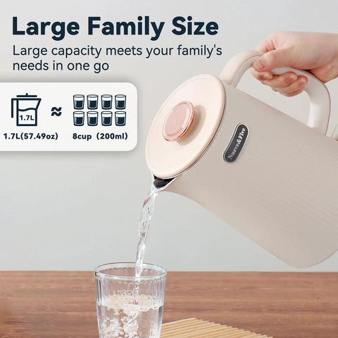 Big 1.7L Electric Kettle For Tea And Coffee Lovers, 1200W Fast Boil With Auto Shut Off, pouring water into glass, cream white finish