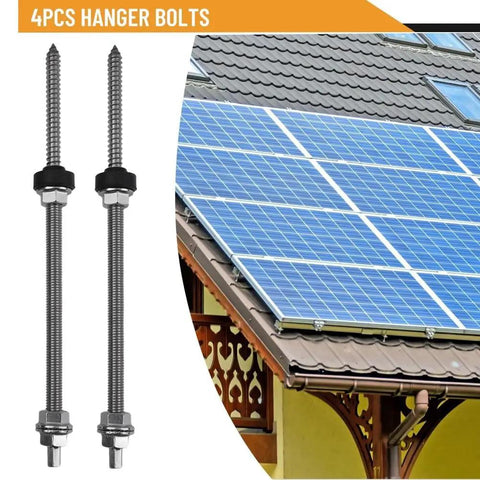 Rugged M10 Hanger Bolt Kit With EPDM Seal Stainless Steel Locking Nuts And Adapter Set For Solar Panel Mounts, 250mm, 4 Pieces