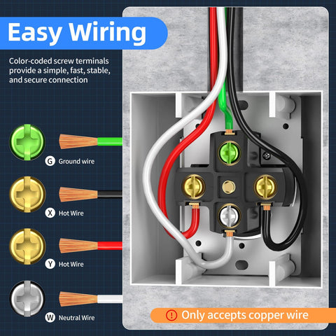 Wiring diagram for Heavy Duty 14-50R Outlet 120 240 Volt 50A Four-Prong Receptacle For RVs EVs Dryers UL Listed