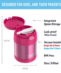 Insulated Kids Food Jar With Spoon 10 Oz Stainless Steel Vacuum Container Keeps Meals Hot Up To Five Hours And Snacks Cold All Day Pink BPA Free with spoon storage