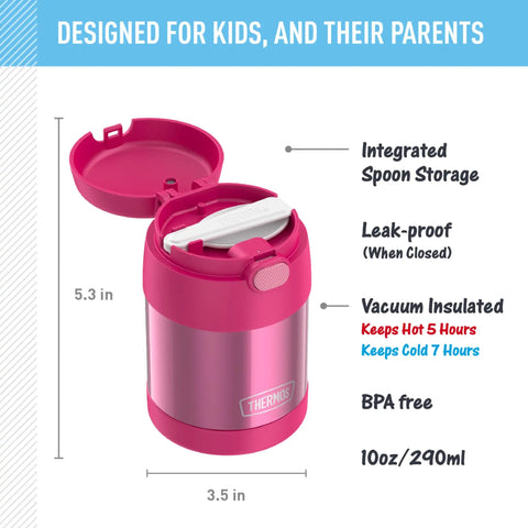 Insulated Kids Food Jar With Spoon 10 Oz Stainless Steel Vacuum Container Keeps Meals Hot Up To Five Hours And Snacks Cold All Day Pink BPA Free with spoon storage