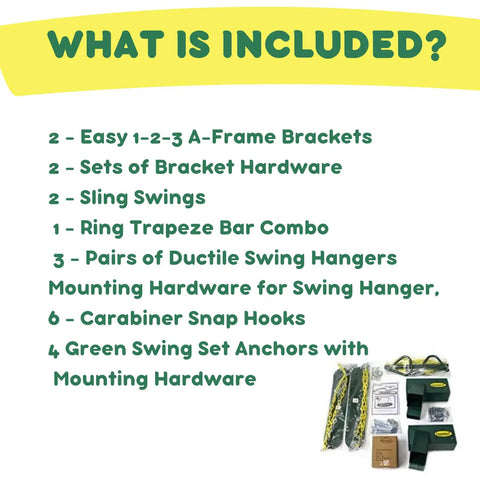 DIY Swing Set Hardware Kit With Easy A-Frame Brackets, Swing Seats, Ring Trapeze Bar, All Assembly Hardware And Clear Instructions, Free-Standing Outdoor Playset For Kids, Wood Not Included