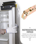 Chest Freezer Door Hinge Replacement Kit With Spring Beefy Heavy Duty Iron Golden Outer Shell illustrated next to fridge