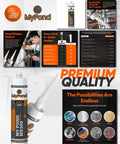 Heavy Duty Black Hybrid Sealant And Adhesive For Quick Pond Leak Fixes And Koi Tank Repairs Pro Grade MS Polymer Caulk 300ml shown with application tips.
