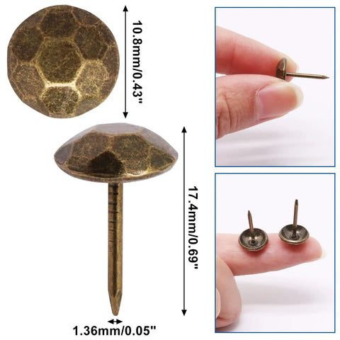 Pro Grade Bronze Upholstery Tacks And Decorative Furniture Nails For Wood Restoration, 10.8mm head, rust resistant, easy to drive, 120 pack.