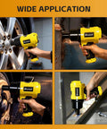 Badass Half Inch Air Impact Wrench Delivers 1750 Ft Lbs Of Serious Torque At 8000 Rpm To Easily Break Loose Jammed Bolts Along With A Full 10 Piece Socket Kit in action on various surfaces.