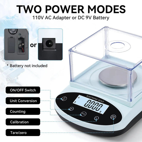 Beast Precision Lab Digital Scale 500G X 0.001G With Windshield showing two power modes, buttons, and display