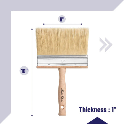 6 Inch Deck Stain Brush With Wooden Handle For Smooth Even Coverage On Wood Decks And Outdoor Surfaces A Big Paint Brush Built For Stains Sealants And Everyday Woodwork, shown vertically with dimensions