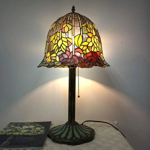 Tiffany Style Rose Stained Glass Table Lamp For Living Room Or Bedroom, 24 Inch Tall Farmhouse Desk Lamp With LED Bulb Included