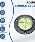 Nexarelle 3pcs Round Bubble Level D:48.9mm, H: 9.2mm Black/Green showing clear scale, acrylic material and pre-drilled holes.