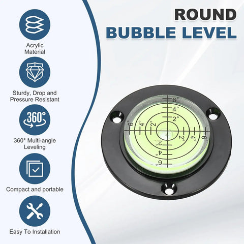 Nexarelle 3pcs Round Bubble Level D:48.9mm, H: 9.2mm Black/Green showing clear scale, acrylic material and pre-drilled holes.