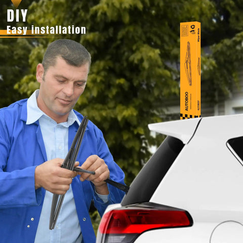 Man installing Heavy Twelve Inch Rear Windshield Wiper Blade Replacement For Toyota Rav4 Highlander Sienna Dodge Durango Jeep Grand Cherokee Lexus Nxs.