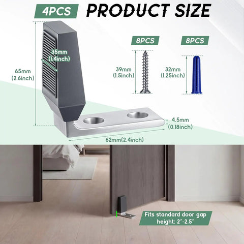 Four Pack Floor Door Stops Set Heavy Duty Floor Mounted Door Stoppers With Rubber Bumpers No Sweat Fit Includes Screws