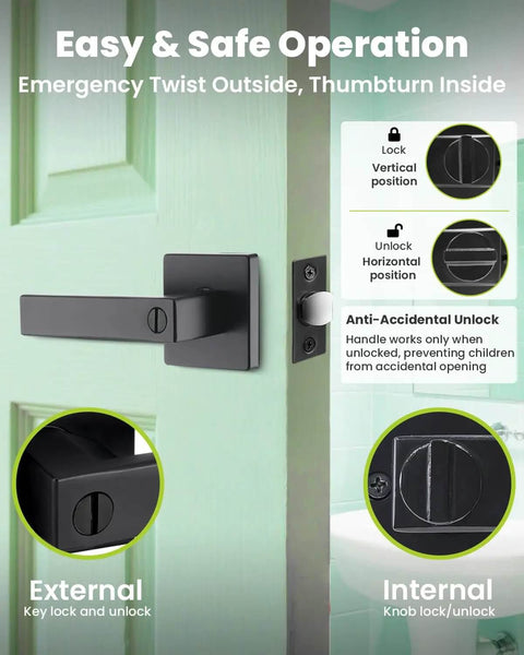 Keyless Privacy Door Lever With Lock Set, Heavy Duty Reversible Interior Door Handle For Bedroom And Bathroom, Installed View