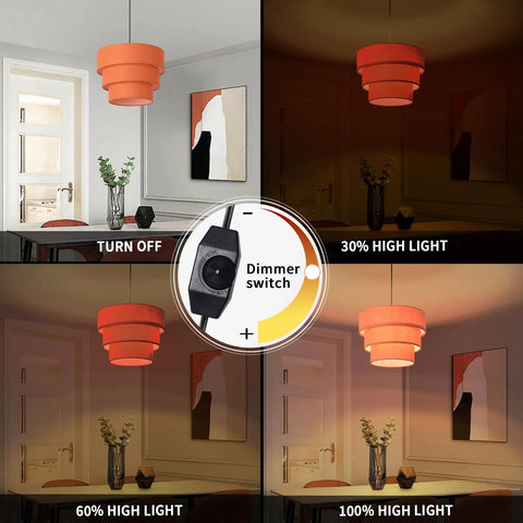 Orange Plug In Pendant Light With Three Tier Mid Century Modern Linen Shades Stylish Hanging Chandelier dimmer switch and lighting options