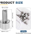 Beefy 10 Pcs M4 10mm Knurled Thumb Screws 304 Stainless Steel Flat Head Fully Threaded Thumbscrews Bolts Fasteners shown in packaging.