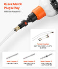 Straight Up No Drip Manual Fluid Extractor With A Legit 1500Cc Tank showing quick match plug & play multi-size adapter kit.