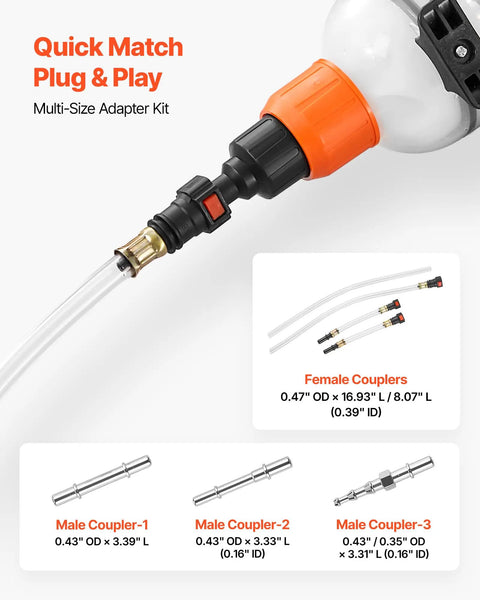 Straight Up No Drip Manual Fluid Extractor With A Legit 1500Cc Tank showing quick match plug & play multi-size adapter kit.