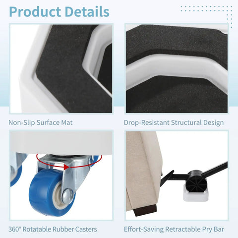 Non-slip surface mat and 360° rotatable rubber casters from 11 Piece Appliance Mover Kit With Heavy Duty Carbon Steel Pry Bar And Silent Roll Dolly Sliders.