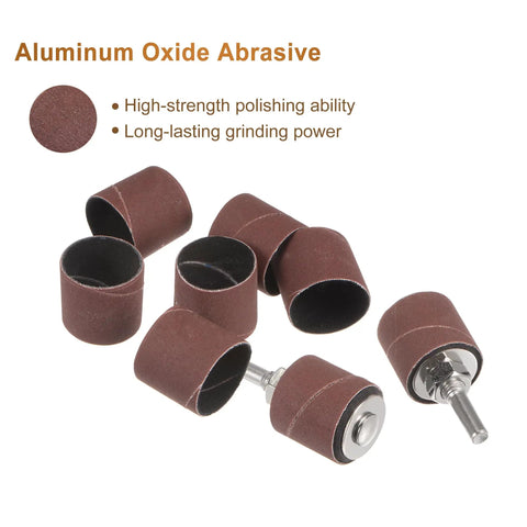 50 Pcs 1 Inch Sanding Sleeves 400 Grit Set With 2 Drum Mandrels showcasing aluminum oxide abrasive and two mandrels.