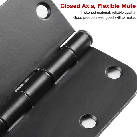 Close-up of Matte Black 3.5 Inch Door Hinge Set 18 Pack Interior Hinges With Five Eighths Radius Corners Flat Iron Design