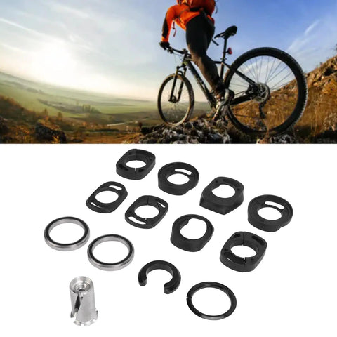 Complete Mountain Bike Headset Kit With CNC Machined Spacers and Bearings displayed on white background