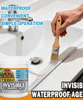 Rock Solid Invisible Waterproof Sealant And Liquid Rubber Coating For No Fuss Indoor Outdoor Leak Fix Crystal Clear being applied with a brush.