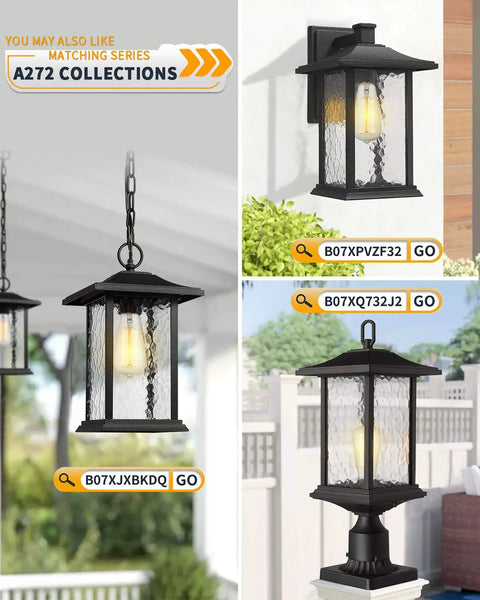Outdoor Wall Lights 14 Inch Dusk To Dawn Exterior Wall Mount Sconce For Front Porch And Patio Black Cast Aluminum With Water Ripple Glass Durable Weather Resistant 2 Pack Built To Last