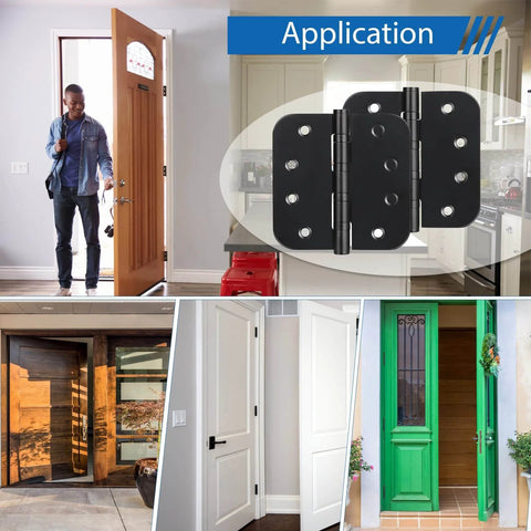 Application of Stainless Steel Ball Bearing Door Hinges 4x4 Inch Heavy Duty Black Finish Five Eighths Inch Radius Corners in various doors