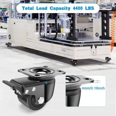 3 Inch Heavy Duty Caster Set Of 4 With Brakes For Industrial Use installed on machinery, nylon construction, 4400 lbs capacity