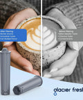 Glacier Fresh Jura-compatible water filter cartridges, 3-pack; gray plastic housings, front view