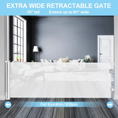 33 Inch Tall Baby Gate For Doorways Retractable Mesh Gate For Kids And Pets Anti Climb Design for Wide Openings up to 100 inches