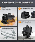 Heavy Duty Ccs2 To Ccs1 Adapter For Ev Chargers AC DC 1000V 500A with flame retardant design and durability tests shown.