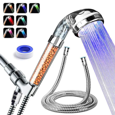 Led Shower Head With Hose And Arm Bracket Delivers High Pressure Filtration For Dry Skin And Hair Loss Handheld Design With Chlorine Removal 7 Color Changing Lights Cyclically And Water Saving For Spa Like Comfort