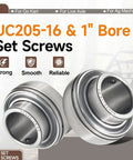 UC205-16 1 inch bore set screws for go kart live axle, part of Go Kart 1 Inch Axle Live Bearing Set, close-up view.