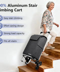 Elderly woman using 2 In 1 Aluminum Stair Climbing Cart With Foldable Frame And Waterproof Oxford Bag on stairs