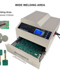 3300W Automatic Reflow Soldering Machine With LCD Screen and wide welding area shown with PCBs in drawer