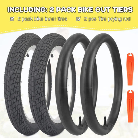 Two Pack 18 Inch Kid Bike Tires 18 X 2.125 With Inner Tubes Fits 18 Inch Bicycles BMX MTB Black Smooth Tread and Tools