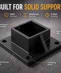 Rock Solid 8 Pack 2X2 Aluminum Square Post Base Flanges With Powder Coated Black Covers, close-up of flange with reinforced structure.