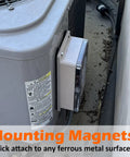 Magnet mounting bracket with rubber coating installed on ferrous metal surface (side view)