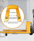 Heavy Duty Electric Pallet Jack 3300 Lbs Capacity Motorized Pallet Truck With 48V 10Ah Battery showing fork dimensions and lift height.