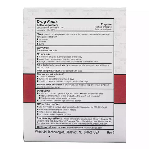 Back view of Antiseptic Aloe First Aid Cream In 0.9g Dose Packets, 25 Pack Carton with drug facts and directions.