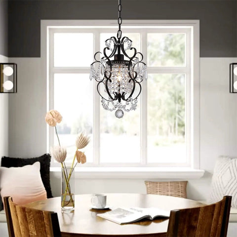 Chic Mini Bronze Chandelier 1 Light 11 Inch Crystal Ceiling Fixture For Bedroom Girls Room Bathroom Closet, 47.24 Inch Chain
