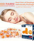 Ultra Soft Foam Ear Plugs For Sleep And Travel, 1000 Pairs, 32 dB NRR And 37 dB SNR Noise Reduction package and sleeping person