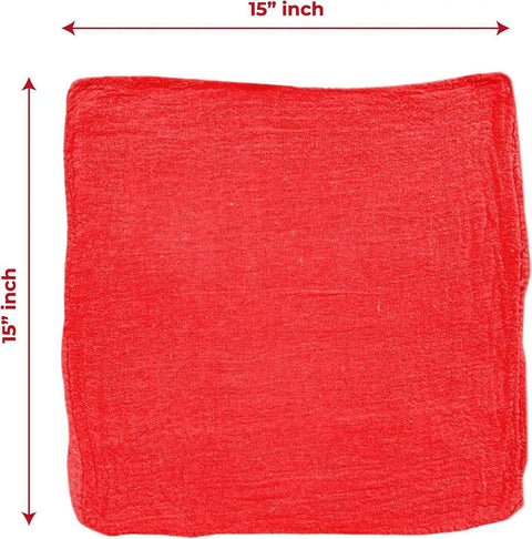 Red Cotton Shop Towels Pack Of Fifty Rags For Heavy Duty Cleaning Durable 100 Percent Cotton Cloths Extra Soft 15x15 inches