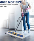 Person using 24 Inch Commercial Dust Mop for floor cleaning with 59 inch handle in a bright room