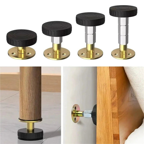 Adjustable Furniture Feet Set, 12 Pcs Threaded Legs for Beds, Sofas, Cabinets, and Tables viewed in different angles and setups