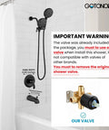 2 In 1 Dual Shower Head And Handheld Faucet Set With Tub Spout Wall Mount Trim Kit, Matte Black on white bathroom wall.