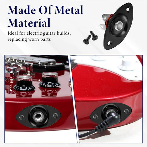 Road Ready 1/4 Mono Guitar Jack Plate Replacement with metal finish, installed on electric guitar body, showing input jack connection.
